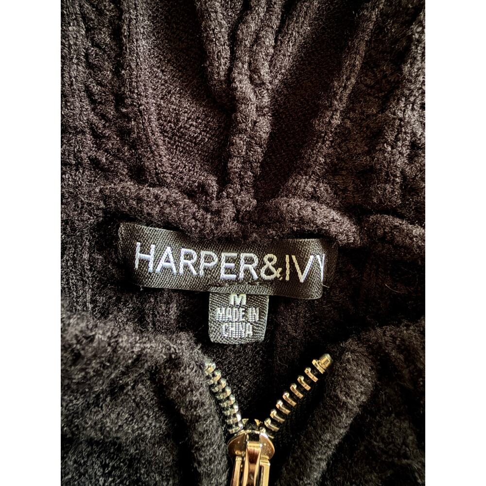 Harper & Ivy Black Cable Knit Zip-Up Hoodie Medium - Picture 5 of 6